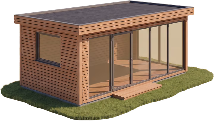 Illustration af et anneks med glasfacade